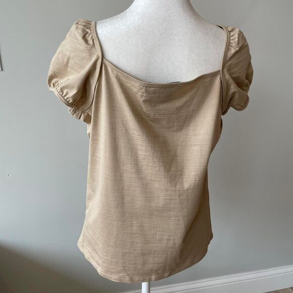 Beige Silk Blend Top Women's Large Minimalistic Quiet Luxury Layering Regency - Picture 3 of 7